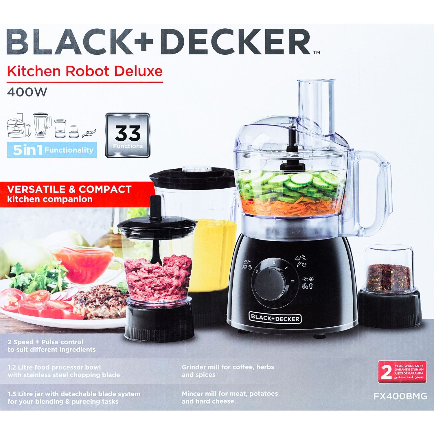 Black+Decker 33 Function Food Processor with Blender (400W