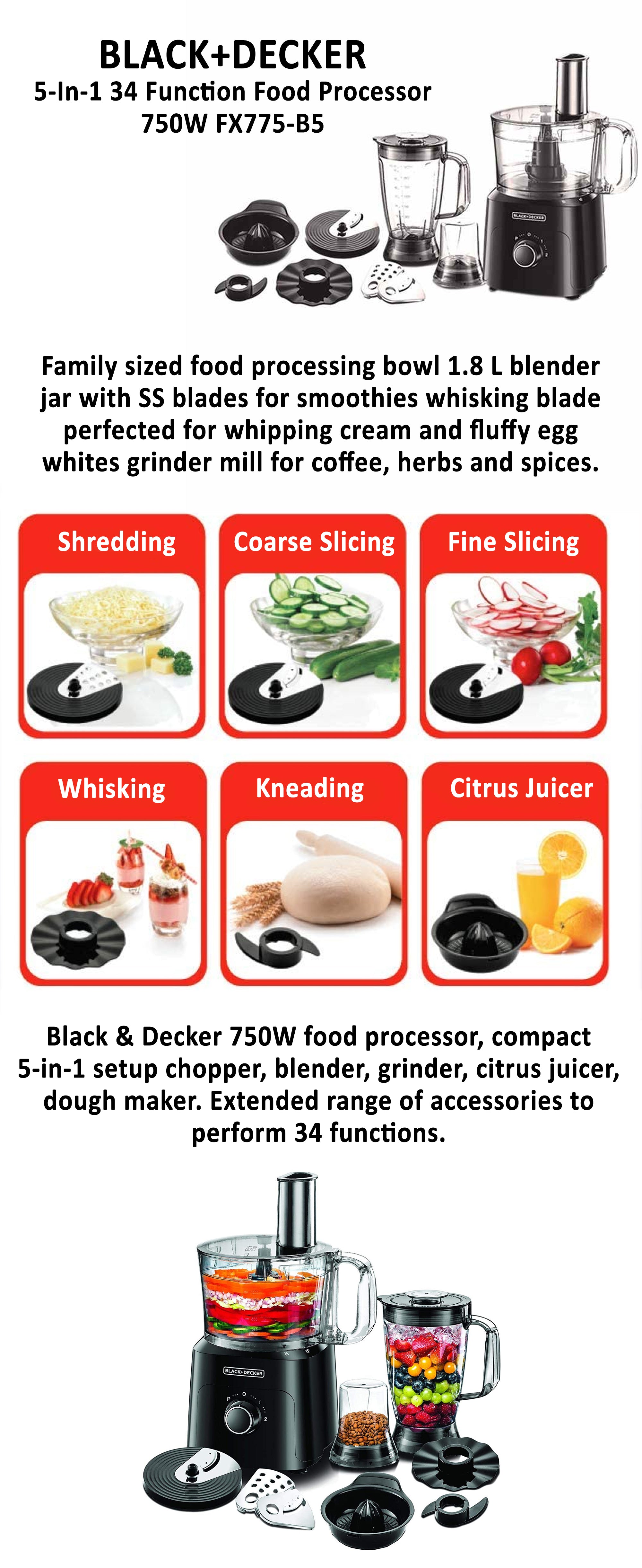 Black+Decker Food Processor With Chopper, Blender, Grinder, Citrus